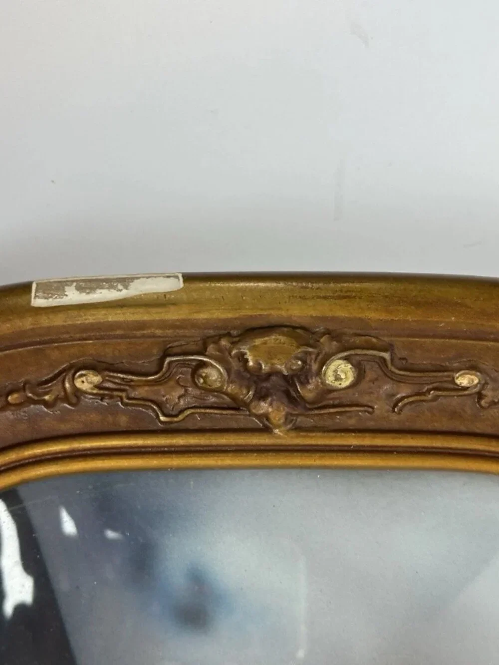 Vintage Bubble Glass Picture Frame Convex Glass Wood Frame Antique